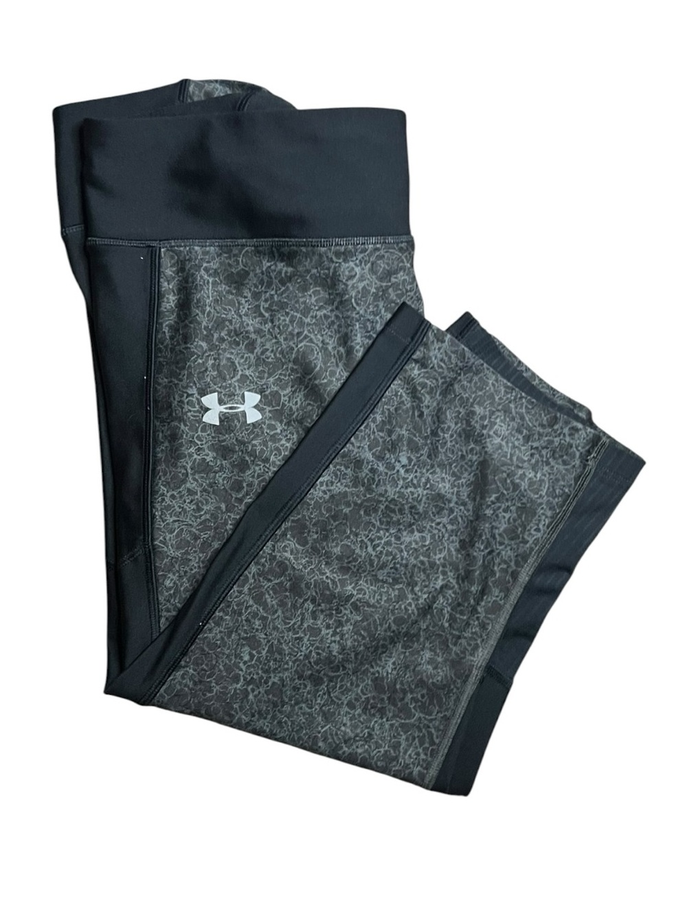 Under Armour HeatGear Compression Crop Leggings Black Gray Print XL